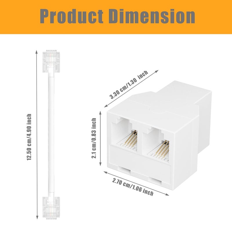 Uvital Phone Jack Splitter, Phone Line Splitter for Landline Telephone, RJ11 6P4C 1 Female to 2 Female Adapter, Comes with 4 Inch Cable(White,2 Pack) - Image 4